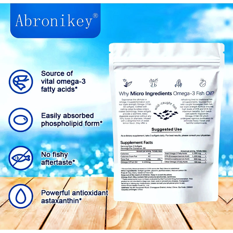 Abronikey Triple Strength  3 Fish Oil Supplements 4200mg Per Serving