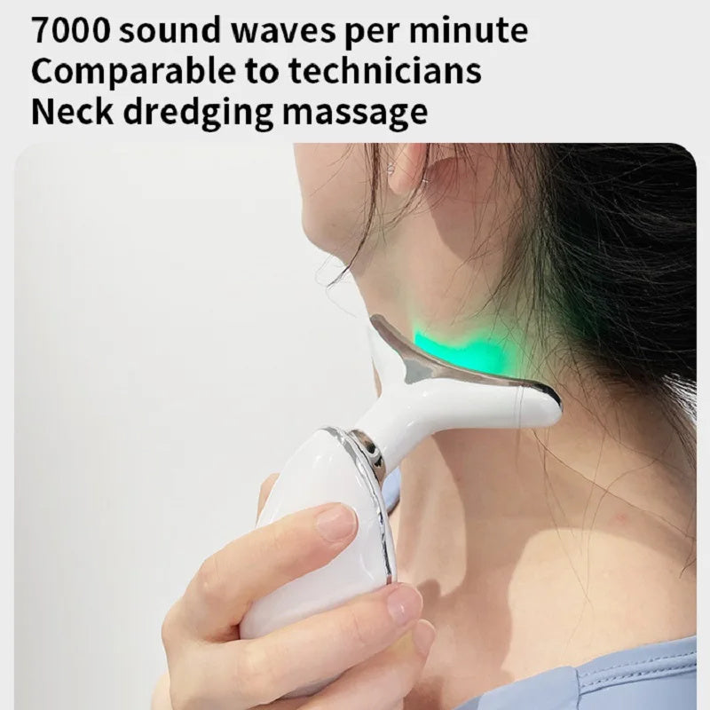 Neck Face Beauty Device Colorful LED Photon Therapy Skin Tighten Reduce Double Chin Anti Wrinkle Remove Lifting Massager